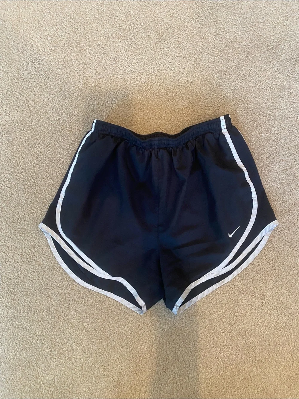 Nike Dri-FIT Women’s Black Running Shorts White Trim Drawstring Elastic Waist